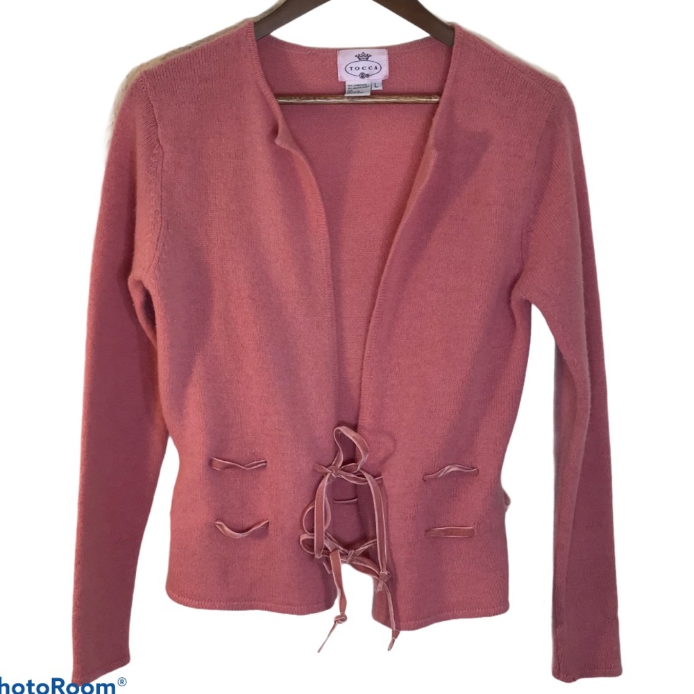 Tocca Lambswool Angora Ribbon Cardigan Sweater L